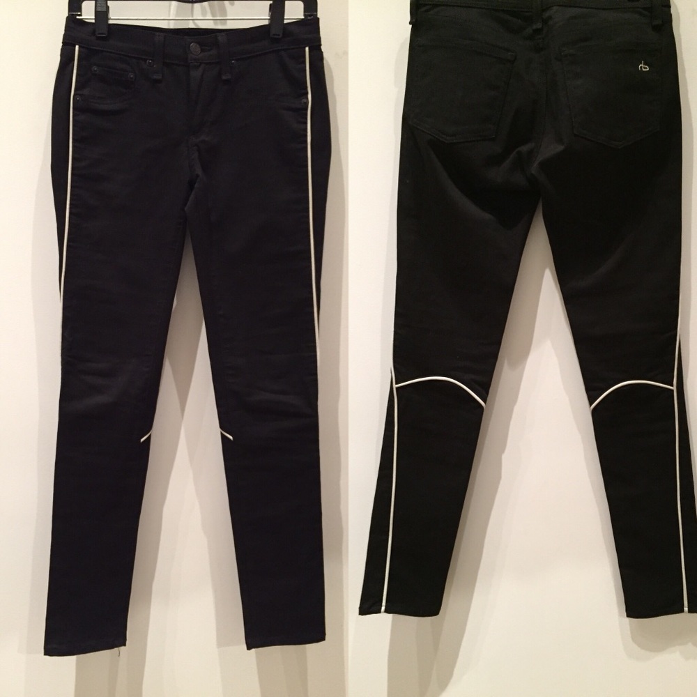 Rag and Bone Black pants with cream Leather piping